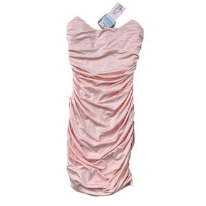 Oh Polly Ruched Strapless Mini Dress Blush Pink Bodycon Stretch